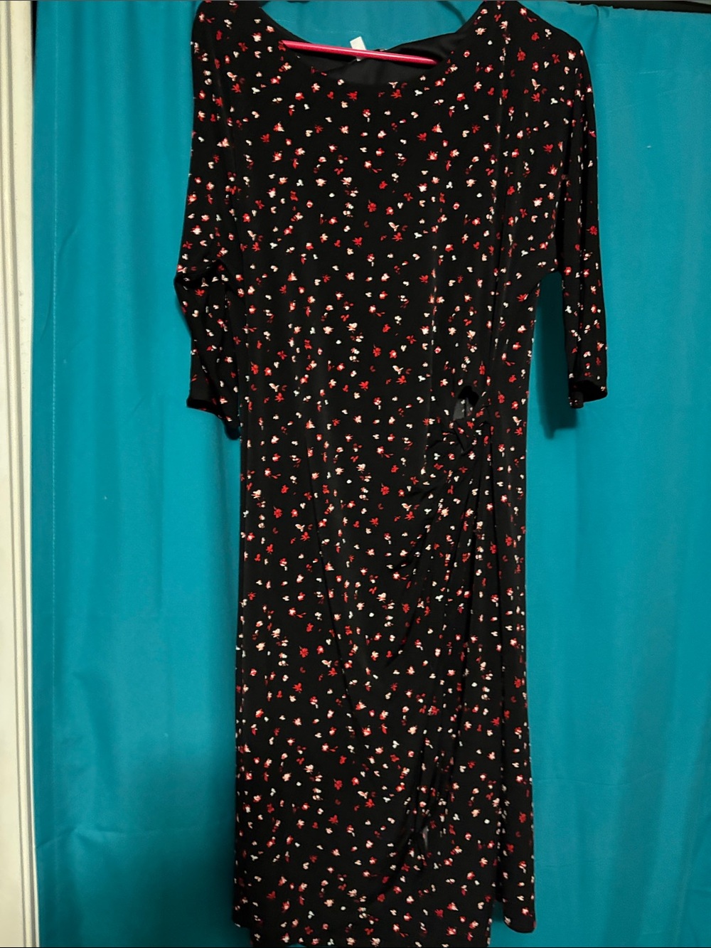 Robbie Bee Black Midi Dress with Pink and Red Floral Print